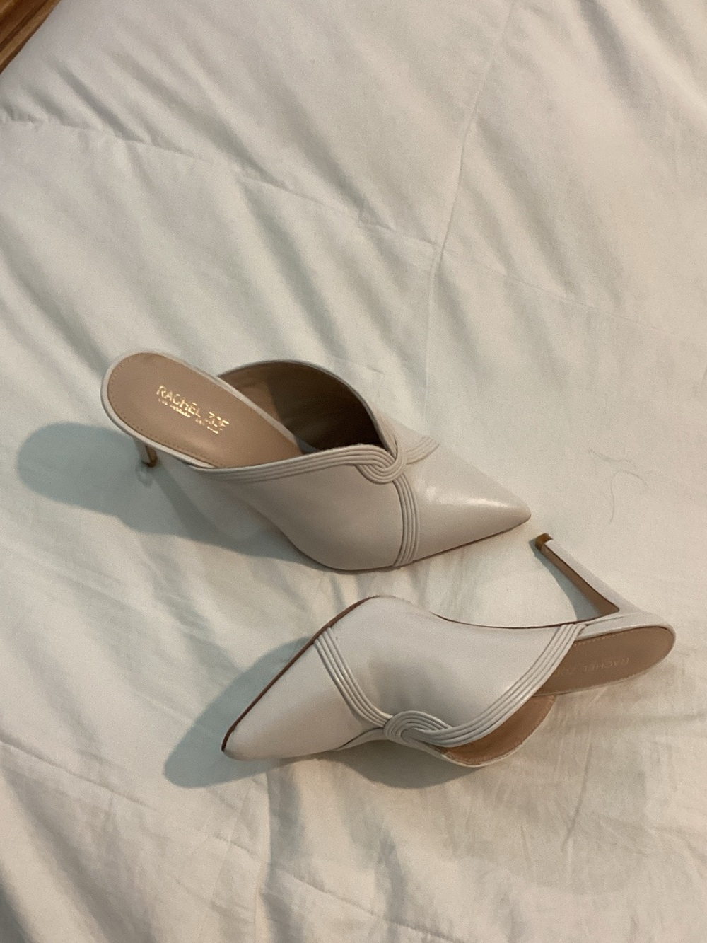 Rachel Zoe Cream Pointed-Toe Leather Mule Heels